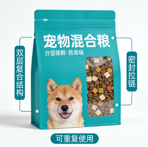 雙層復合拉鏈袋 寵物混合糧包裝 分層保